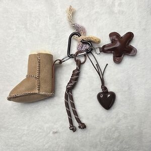 Brown Vegan Leather Ugg Boot Bag Purse Backpack Charm Keychain
